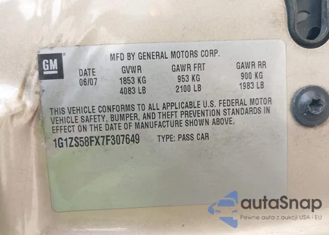 2007 Chevrolet Malibu Ls из США, поврежденный, VIN 1G1ZS58FX7F307649